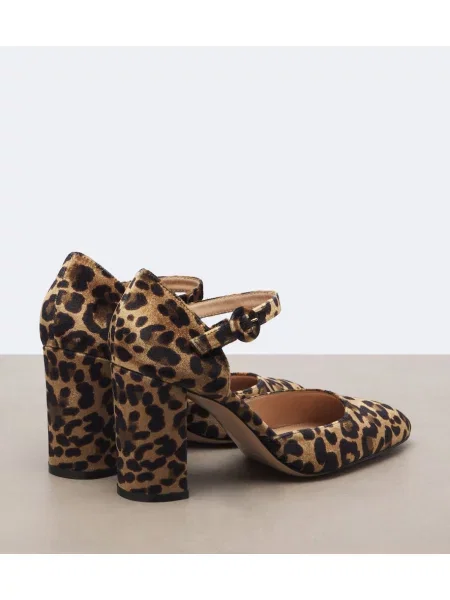 Zamatové lodičky Gianvito Rossi s potlačou s leopardím vzorom žltá
