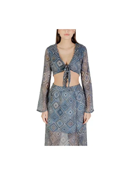 Bluzka Only szyfonowa z nadrukiem niebieska