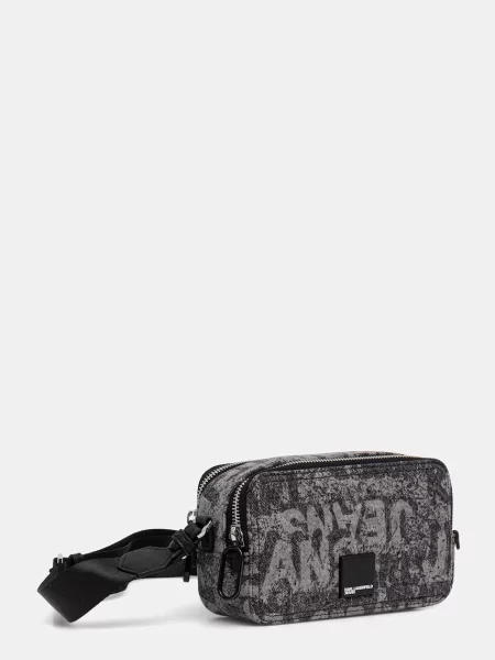 KARL LAGERFELD JEANS Torba za čez ramo siv denim / denim / bela črn