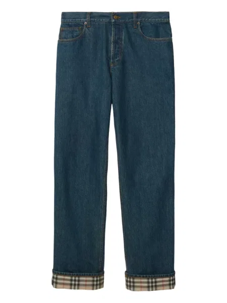 Kostkované straight fit džíny Burberry modré