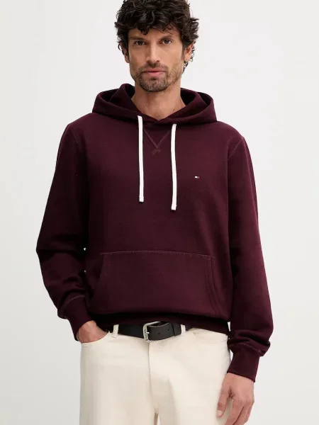 Dukserica Tommy Hilfiger s kapuljačom bez uzorka bordo
