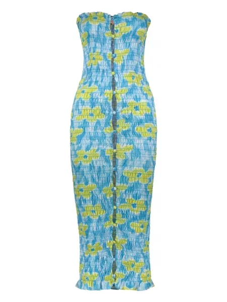 Sukienka midi Amy Crookes w kwiatki z nadrukiem do kolan niebieska