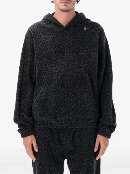 Hanorac cu glugă Roa din fleece cu imagine cu model leopard negru