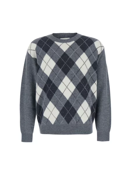 Sweter Dunst wełniany z wzorem argyle szary