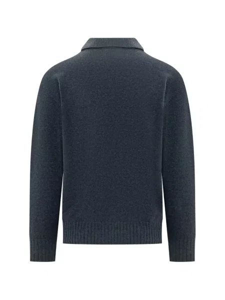 Lung tricou polo Amaranto tricotate albastru