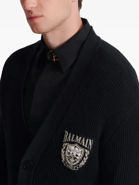 Жилетка Balmain бродирана с V-образно деколте черно