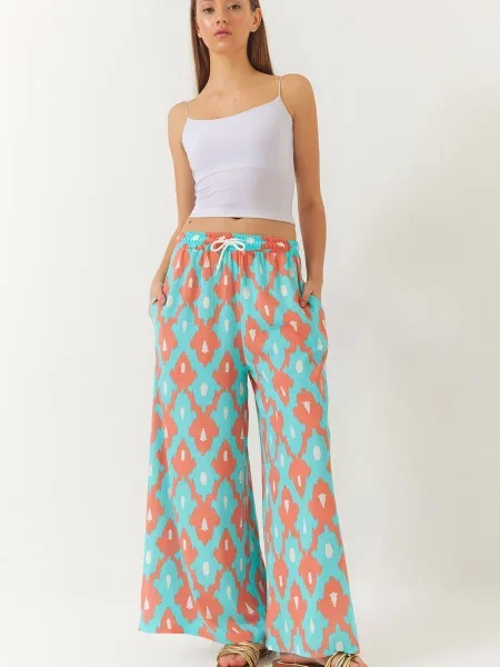 Bianco Lucci Pantaloni turcoaz / verde închis alb