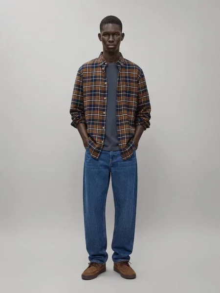 Flanelowa koszula w kratę musztardowy Teen XS MANGO TEEN