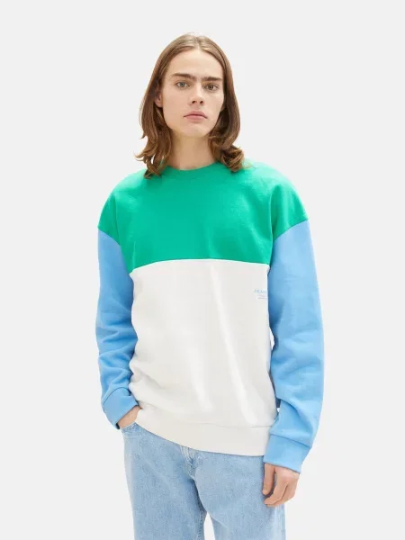 TOM TAILOR DENIM Mikina nebesky modrá / nefritová / prírodná biela