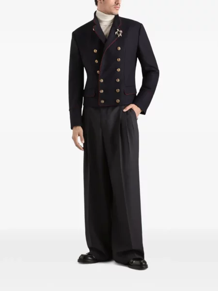 Вълнено двуредно палто Dolce & Gabbana синьо