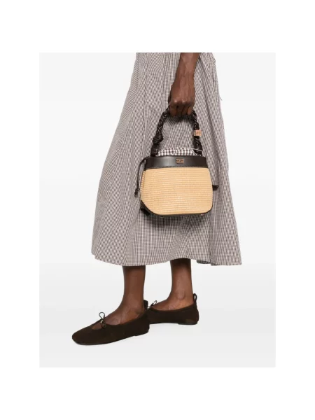 GANNI torebka crossbody pleciona Bou Raffia brązowa