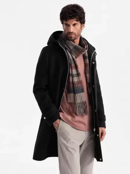 Palton Ombre cu glugă de culoare solidă negru