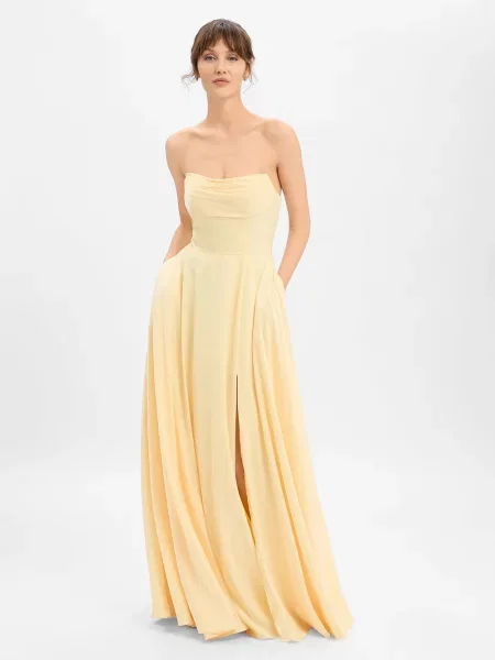 Luxuar Fashion sukienka wieczorowa Kobiety Sztuczne włókno jednolity 32 żółty