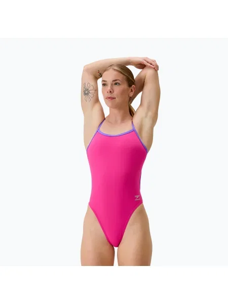 Costum de baie întreg pentru femei Speedo FL Solid Tri Back flare roz/indigo glow roz