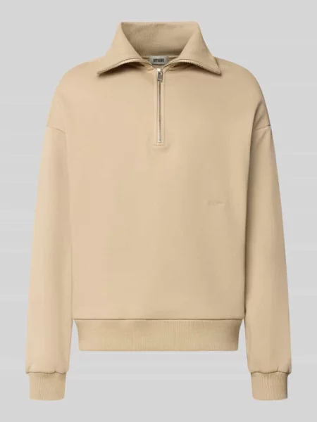 Bluza o kroju regular fit z mieszanki bawełny z kołnierzem zapinanym Drykorn beżowa