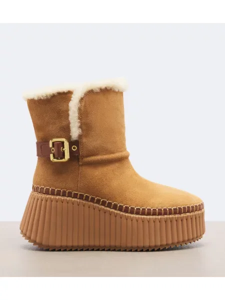 Cizme scurte Chloé din piele de căprioară cu platformă maro