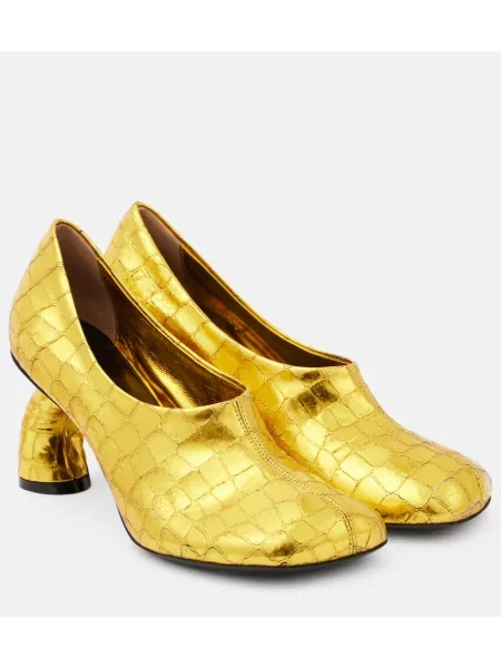 Pantofi cu toc Dries Van Noten din piele auriu