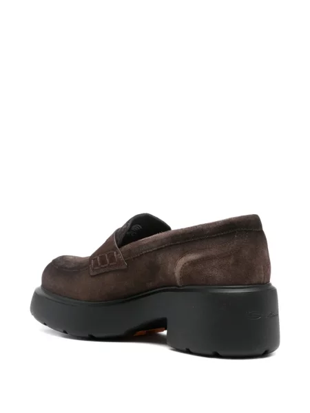 Pantofi loafer Santoni din piele de căprioară cu platformă maro