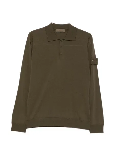 Lung tricou polo Stone Island cu strasuri verde