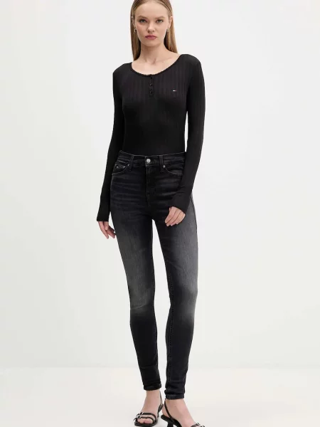 Tommy Jeans Majica z dolgimi rokavi črna