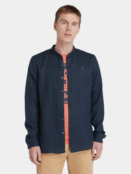 Лляна Сорочка Timberland LS Mill River Linen Korean Collar темно-синій синя