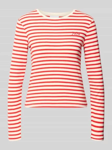 Longsleeve z okrągłym dekoltem i haftowanym napisem Comma czerwony