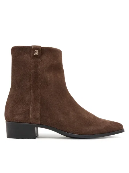 Велурени боти Tommy Hilfiger TH SUEDE POINTY ZIP BOOTIE кафяво