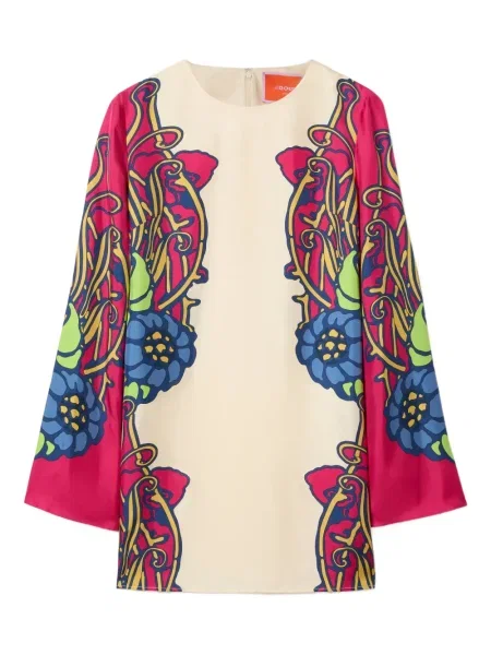 Mała sukienka mini La Doublej w kwiatki garniturowa różowa