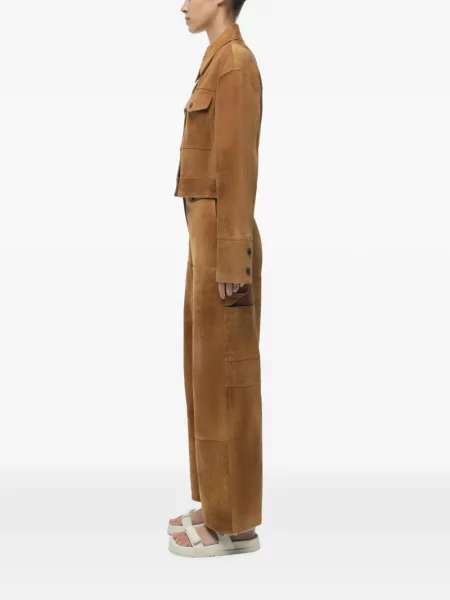Pantaloni Simkhai din piele de căprioară maro