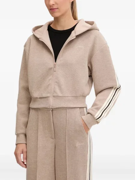 Bluza z kapturem Guess w paski z kapturem brązowa