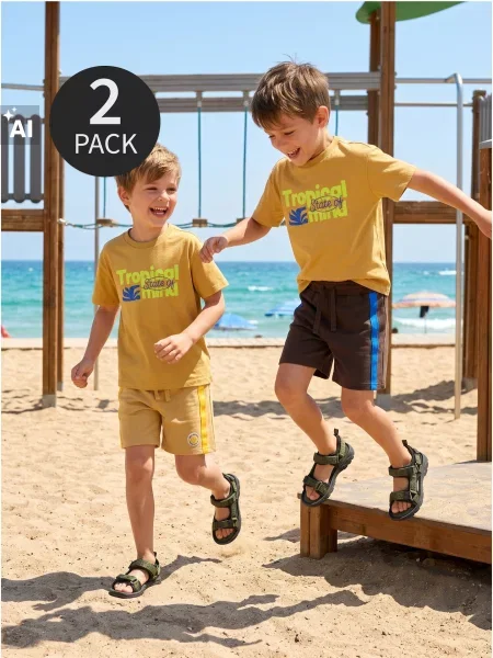 Sinsay Teplákové šortky s ozdobnými lampasy 2 pack béžová