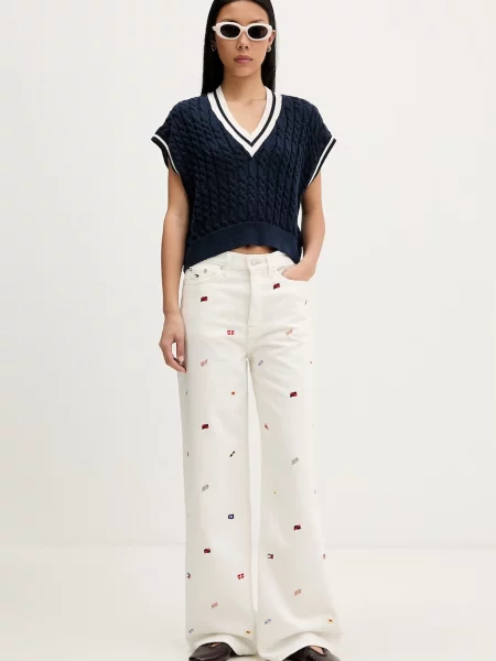 Tommy Jeans Pulover Bleumarin alb