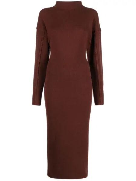 Sukienka midi D'estree do kolan garniturowa brązowa