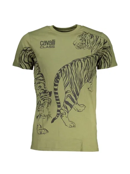 Tricou Cavalli Class cu imagine cu dungi de tigru verde
