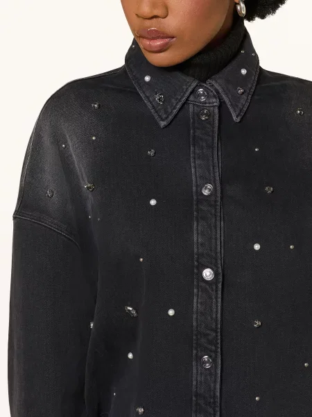 Marc Cain Džínová Halenka S Ozdobnými Kamínky A Korálky black new černá