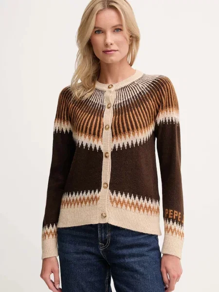 Pepe Jeans cardigan din amestec de lână maro