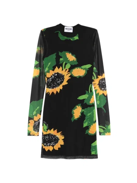 Дълго костюм дънкова рокля Moschino Jeans на цветя черно
