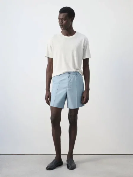 Koszulka slim fit z mieszanki lnu Mężczyzna XS MANGO MAN biały