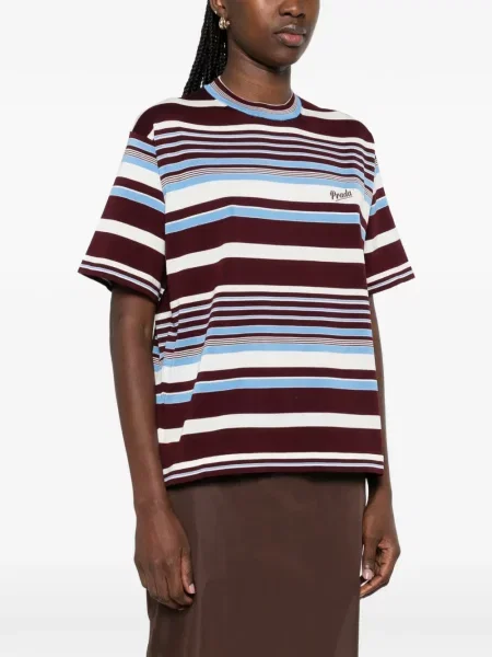 Tricou Prada cu broderie cu dungi maro
