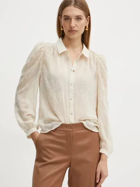 Риза Morgan CHILI.F дамска със стандартна кройка с класическа яка CHILI.F бежово