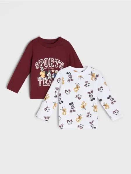 Sinsay trička s potiskem 2 pack Mickey Mouse burgundy