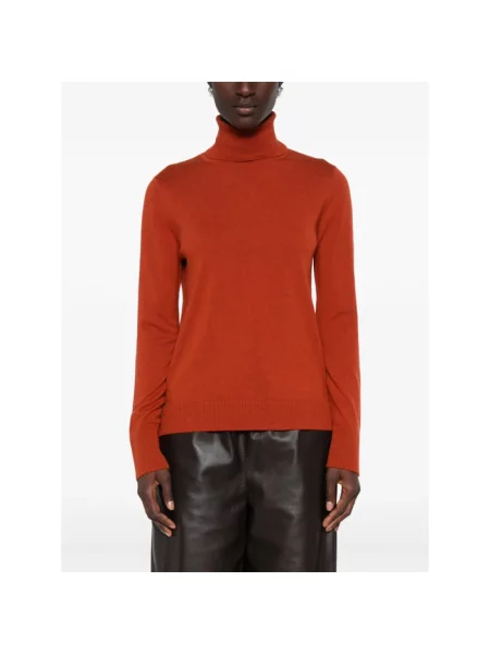 Sweter z golfem Max Mara wełniany pomarańczowy