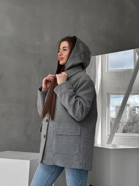 Пальто з утеплювачем D&V couture кашемір сірий