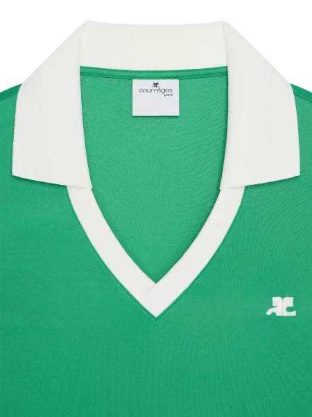 Rochie mini Courreges cu broderie cu decolteu în V verde