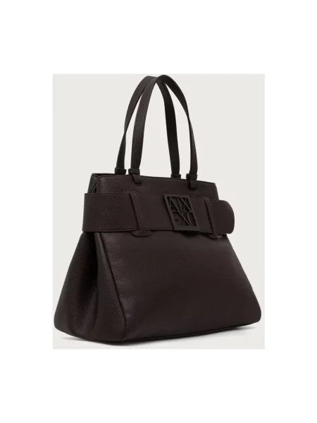Armani Exchange torebka shopper z imitacji skóry brązowa