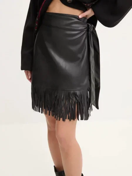 Never Fully Dressed spódnica Vegan Leather Mini Fringe Jaspre mini ołówkowa czarny