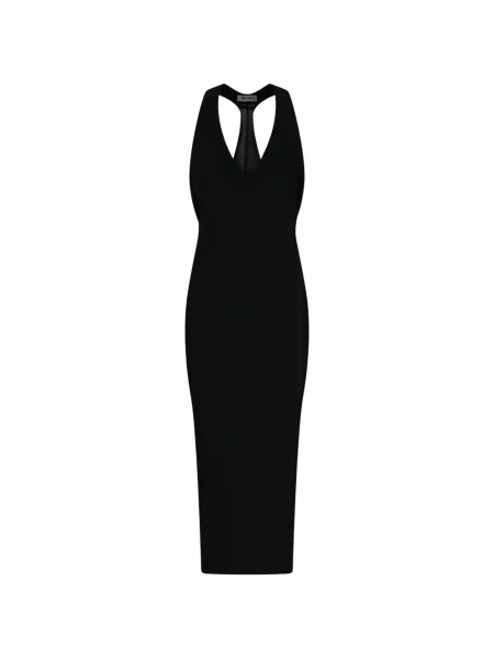 Rochie midi The Attico drapată până la genunchi de costum negru