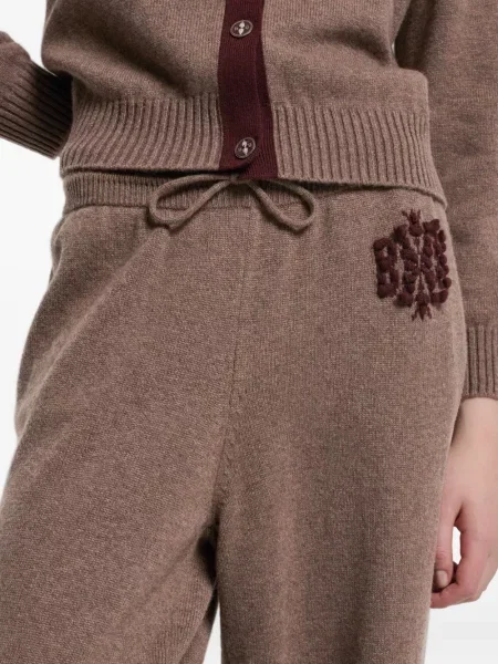 Pantaloni Barrie cu broderie tricotate maro