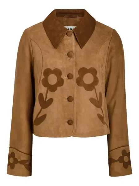 Geacă Rixo din piele de căprioară cu model floral maro