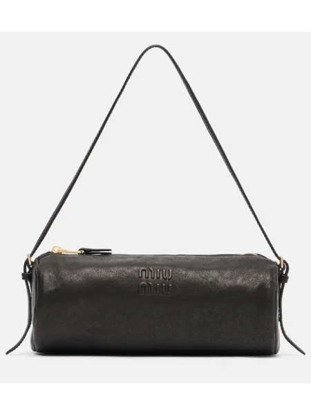 Usnjena torbica Miu Miu z avtogramom črna
